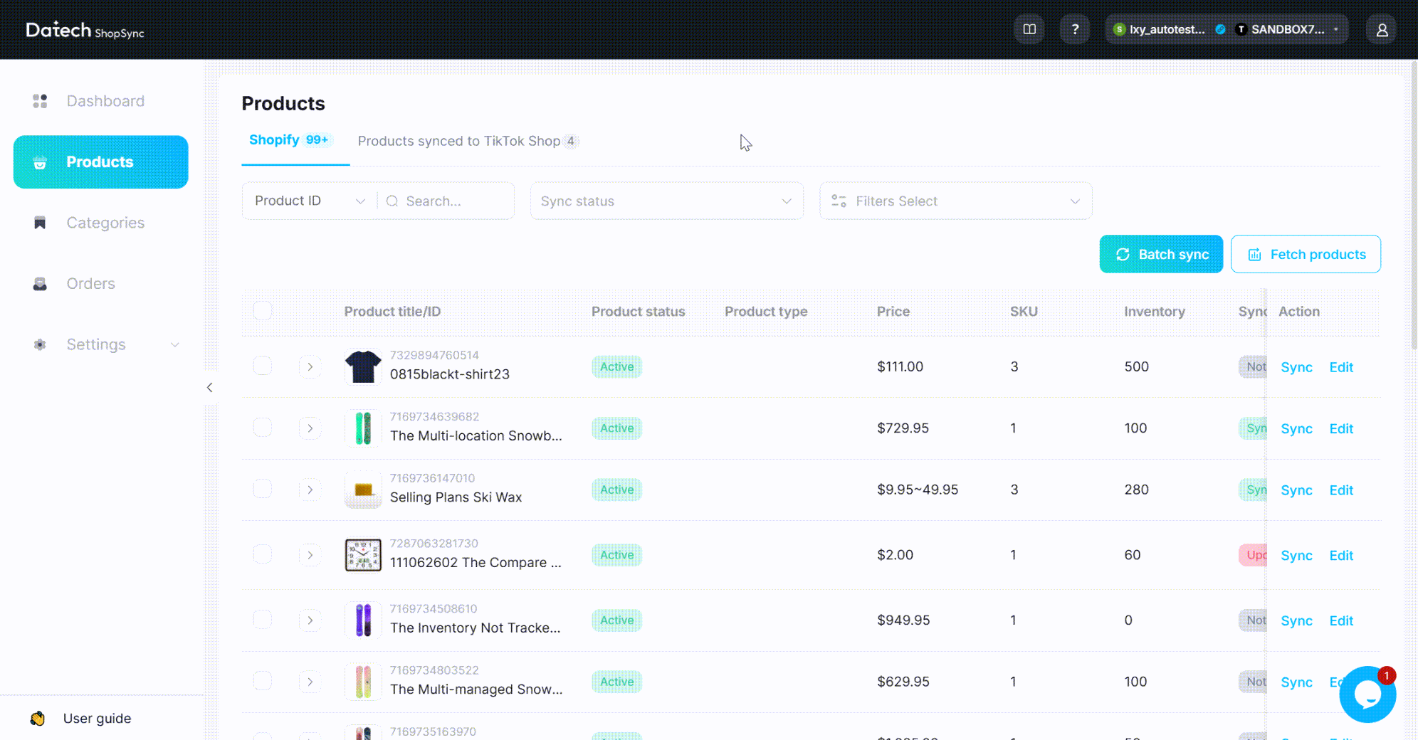 Bulk sync products through ShopSync.